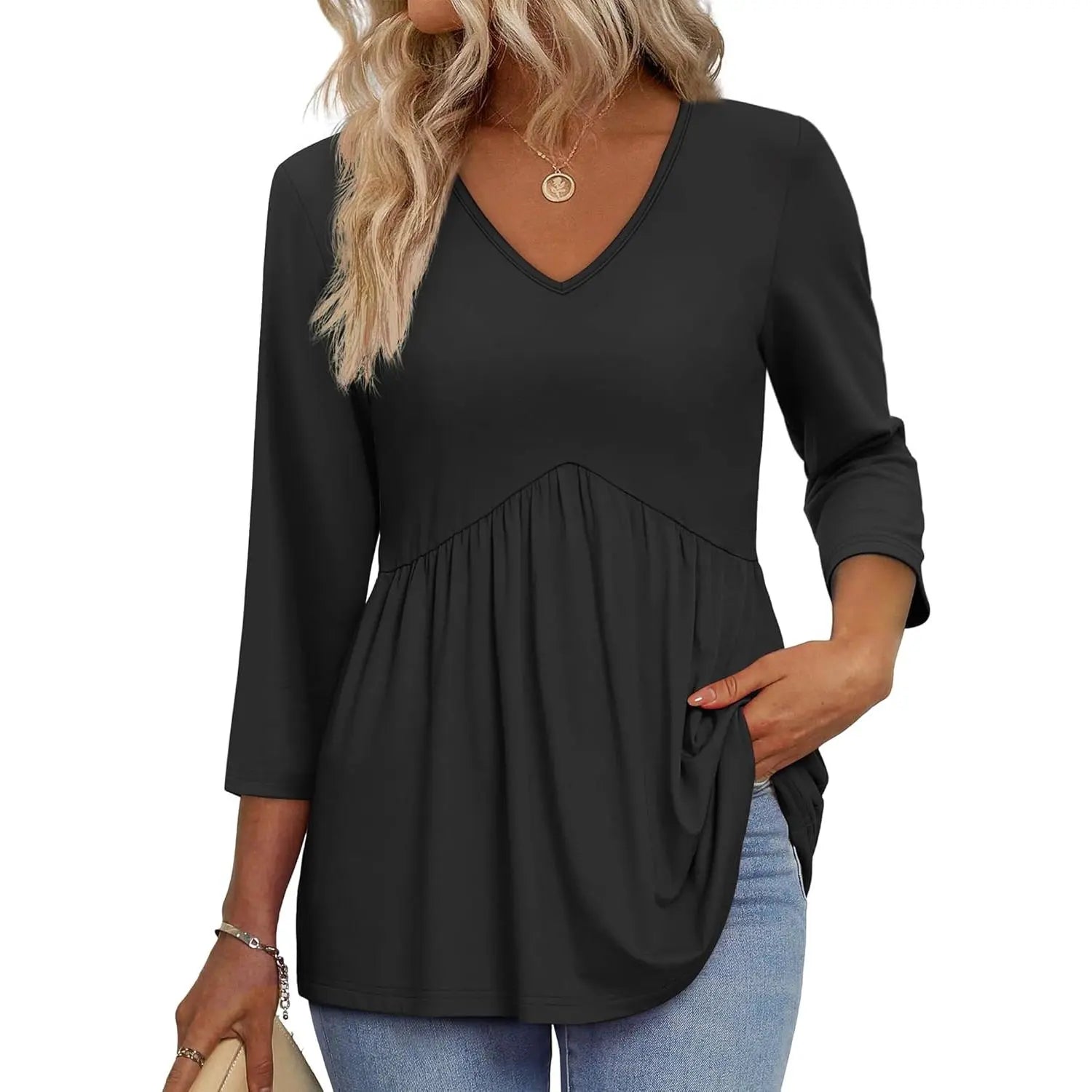 2026 Women’s V-Neck 3/4 Sleeve Tunic Top – Flowy Dressy Casual Blouse