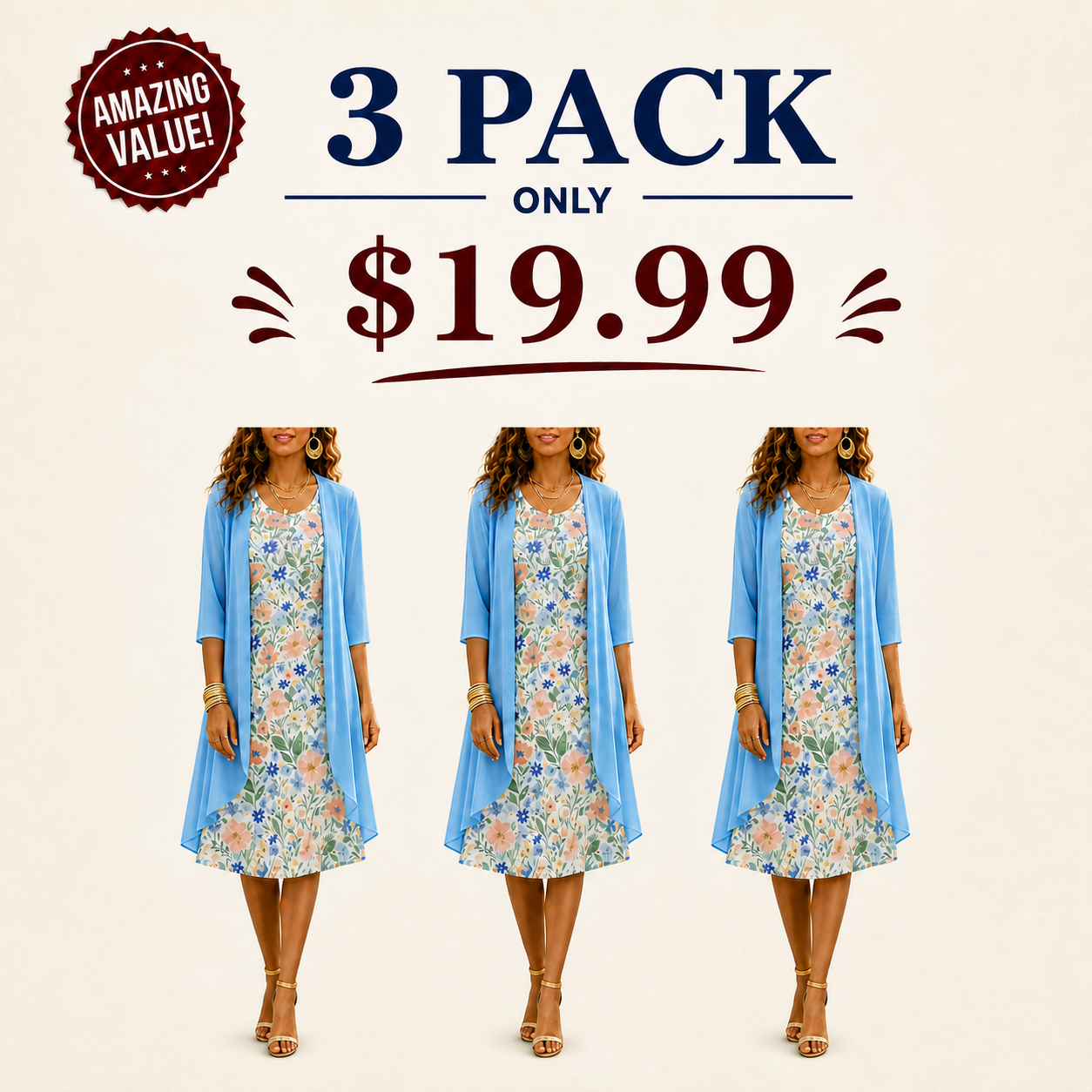 Women's Elegant Chiffon Dress & Cardigan 2-Piece Set