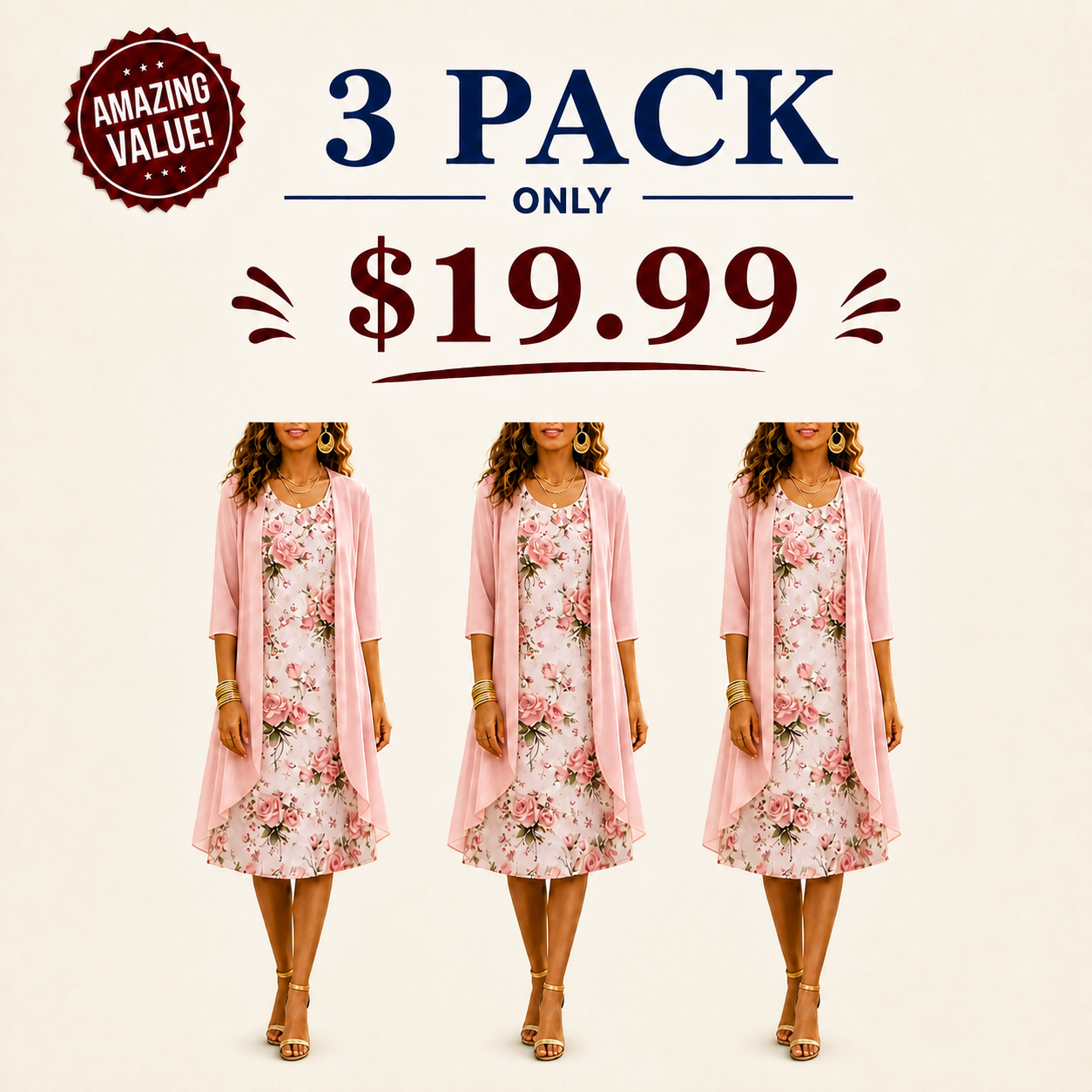 Women's Elegant Chiffon Dress & Cardigan 2-Piece Set