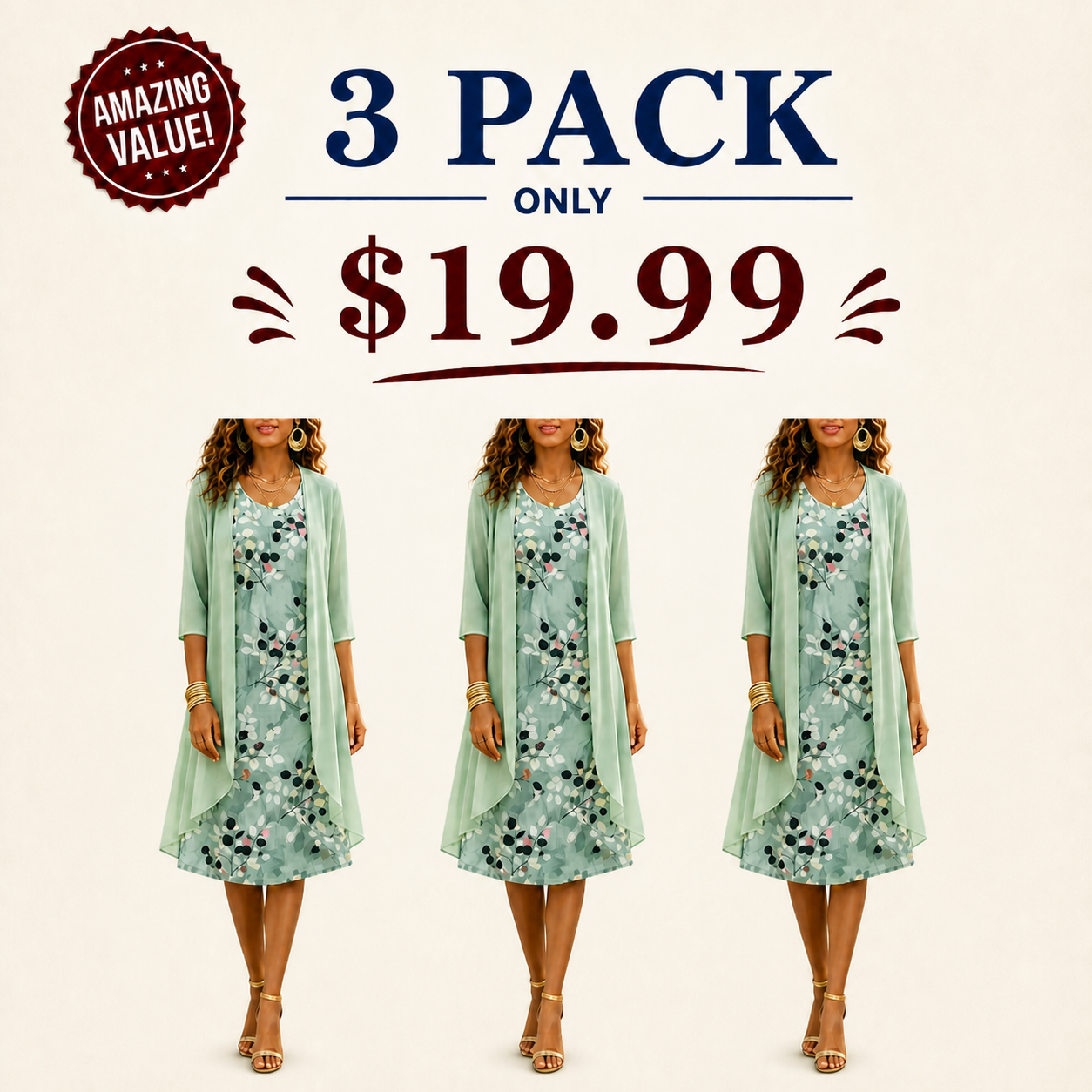 Women's Elegant Chiffon Dress & Cardigan 2-Piece Set