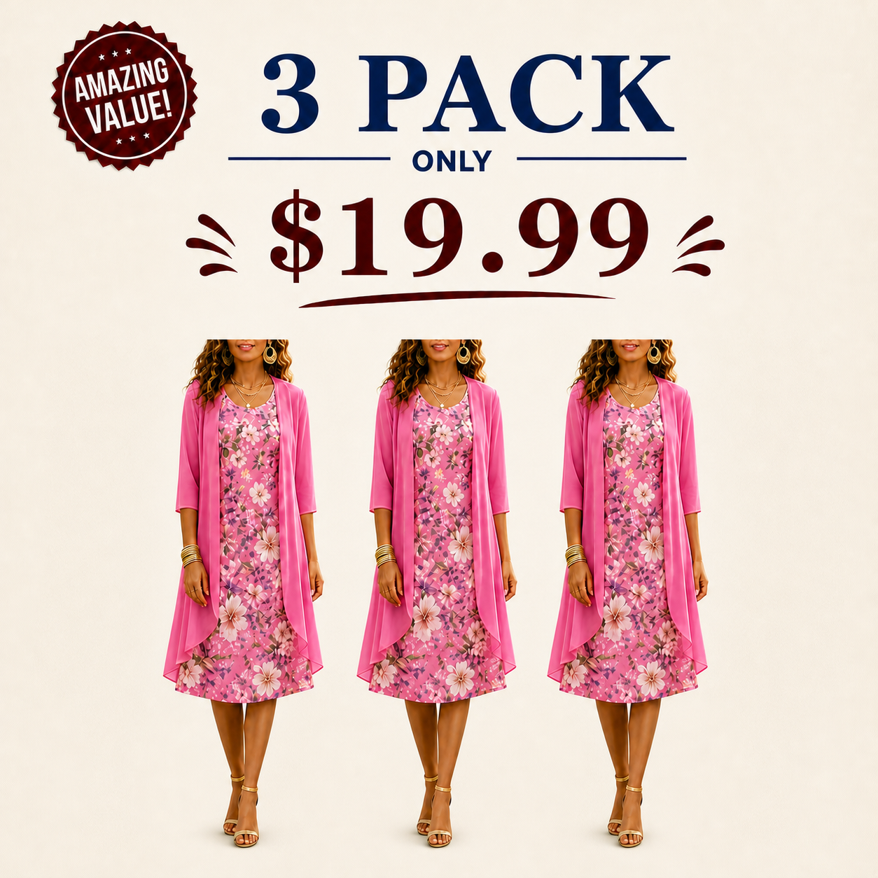 Women's Elegant Chiffon Dress & Cardigan 2-Piece Set