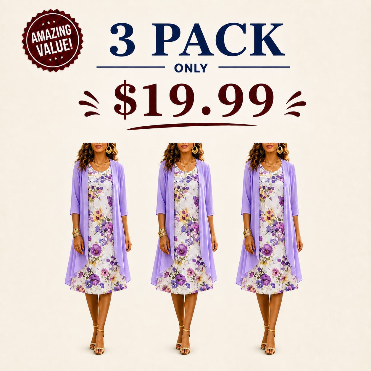 Women's Elegant Chiffon Dress & Cardigan 2-Piece Set