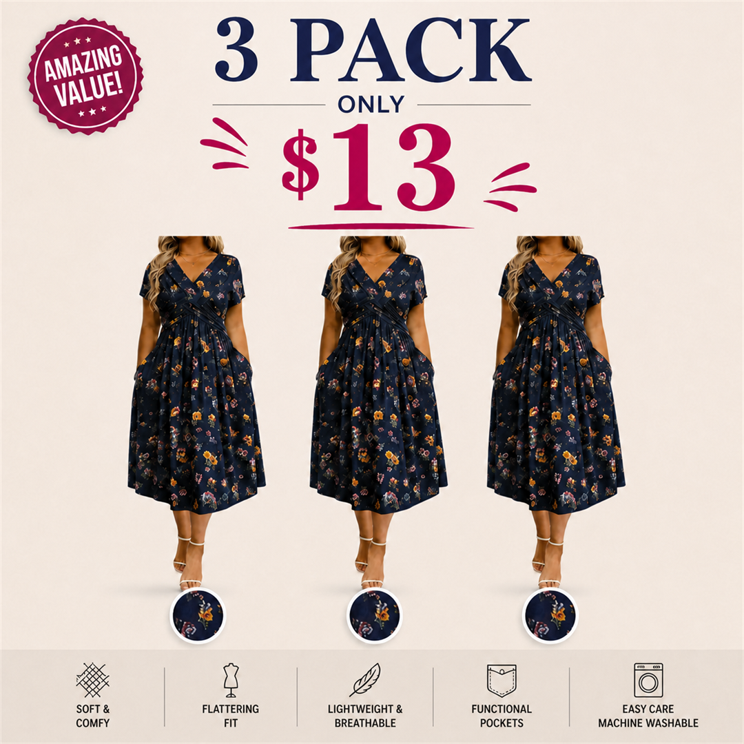 Floral V-neck dress with a twist at the waist—elegant and casual for any occasion