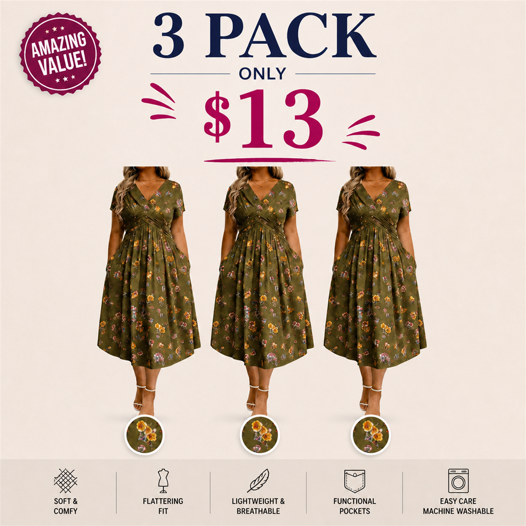 Floral V-neck dress with a twist at the waist—elegant and casual for any occasion