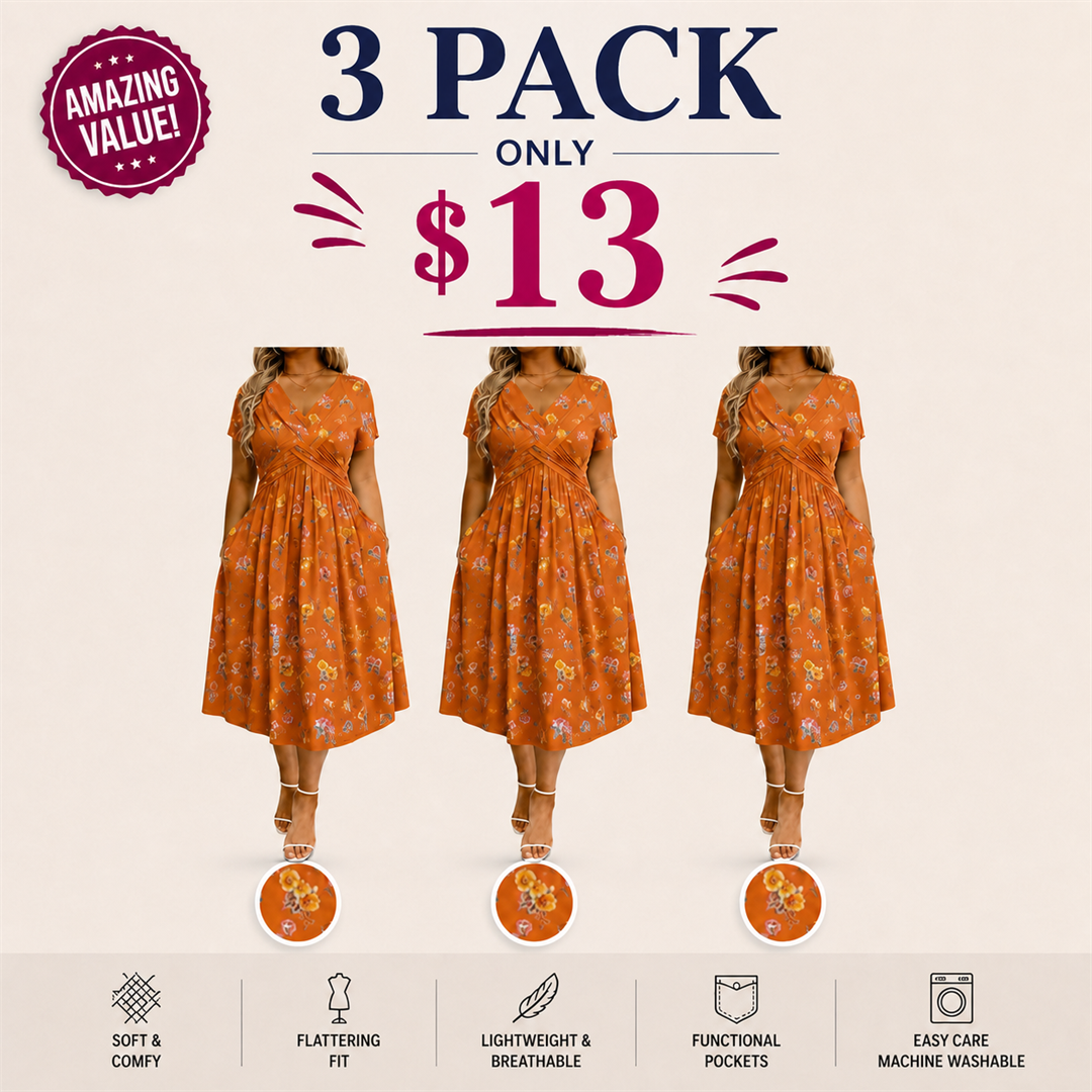 Floral V-neck dress with a twist at the waist—elegant and casual for any occasion