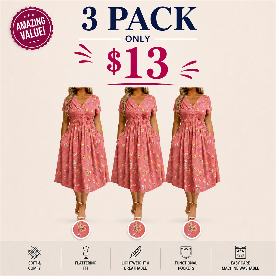 Floral V-neck dress with a twist at the waist—elegant and casual for any occasion