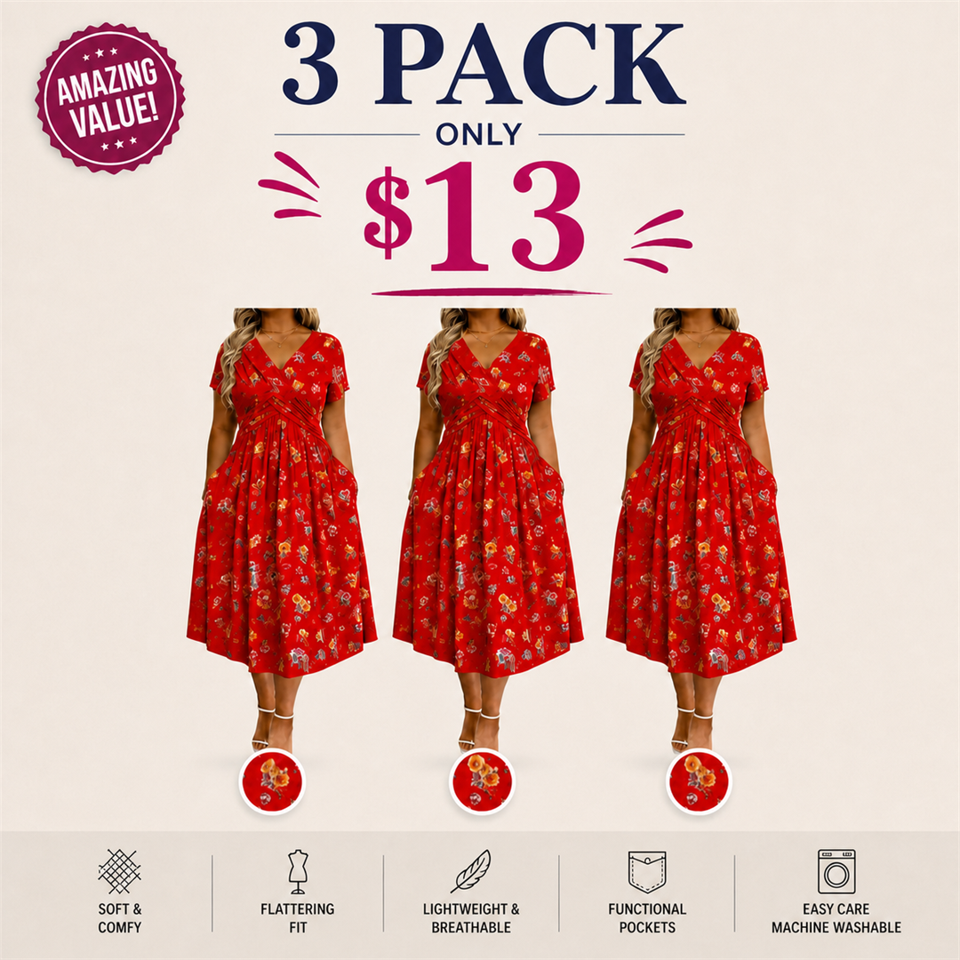 Floral V-neck dress with a twist at the waist—elegant and casual for any occasion