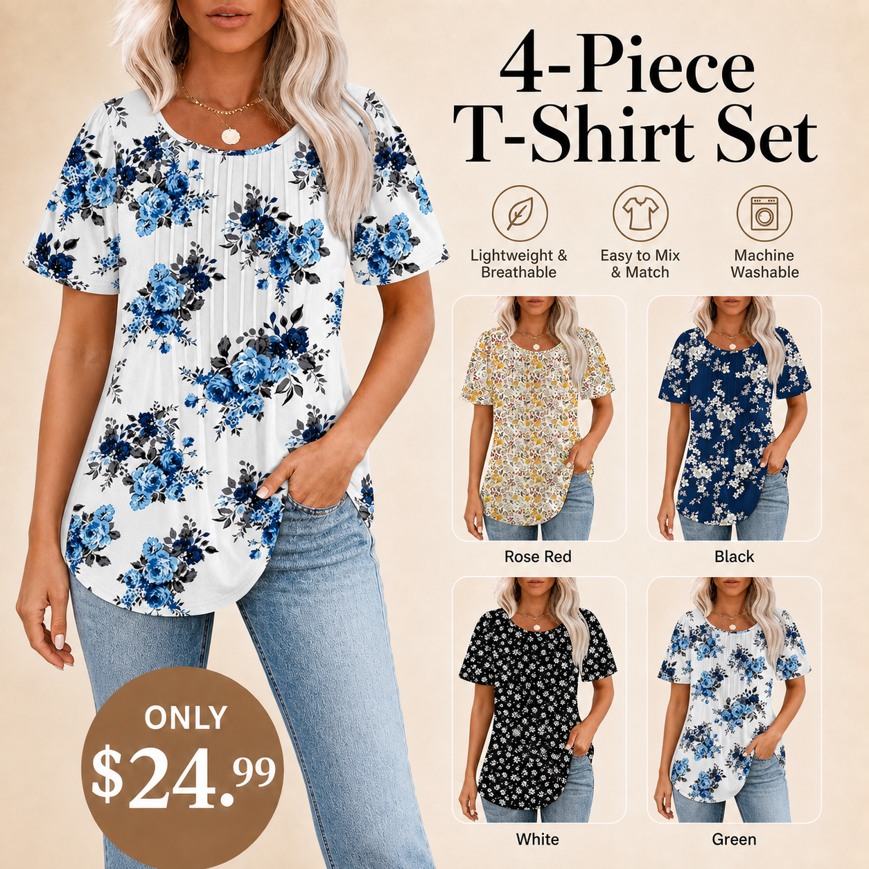 🔥Last day 70%OFF🔥Womens T Shirts Short Sleeve Pleated Dressy Casual Scooped Neck Summer Tops Blouses