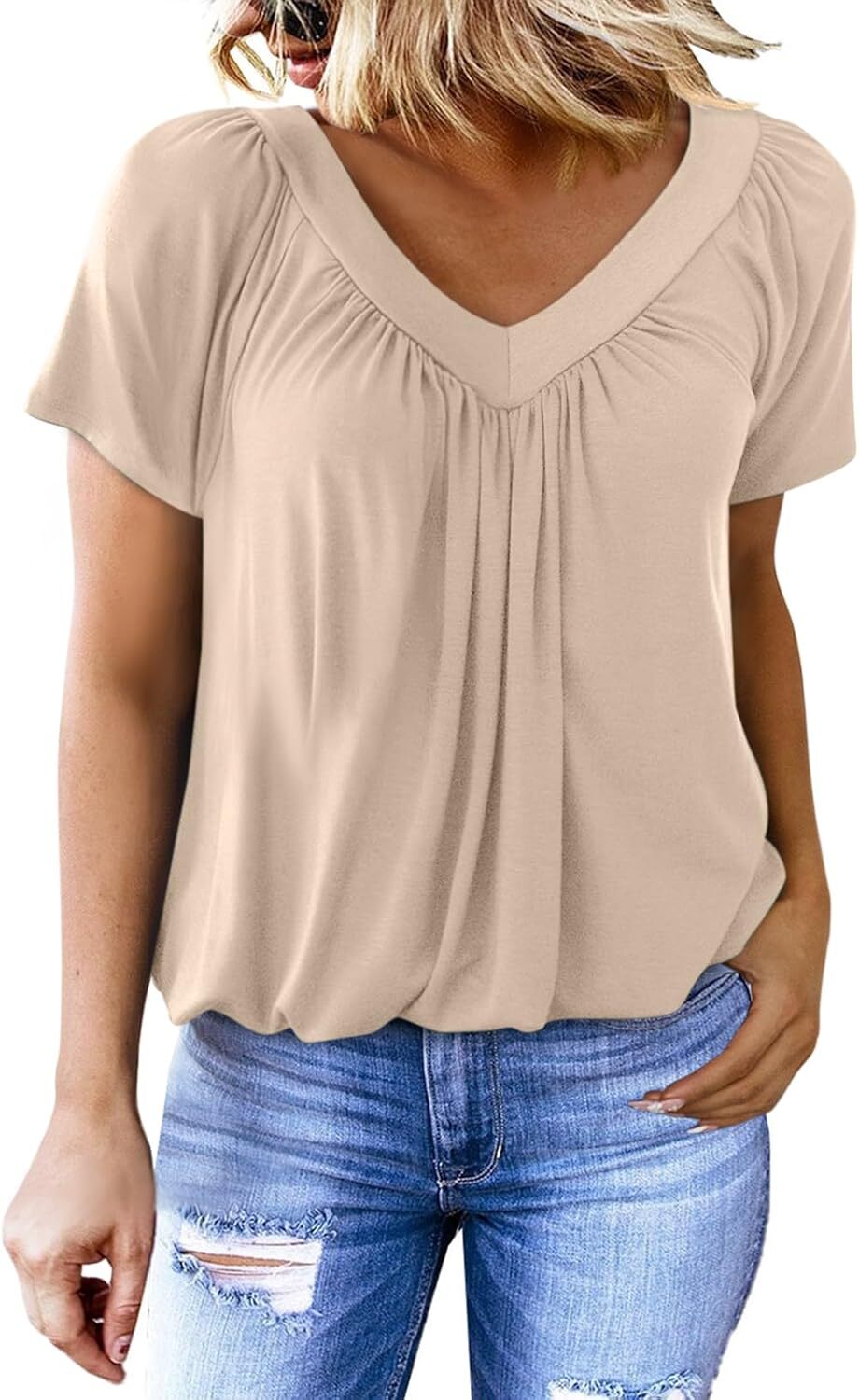 ⏰Last day promotion-Women's Casual Summer T Shirts Short Sleeve V Neck Tops Tshirts