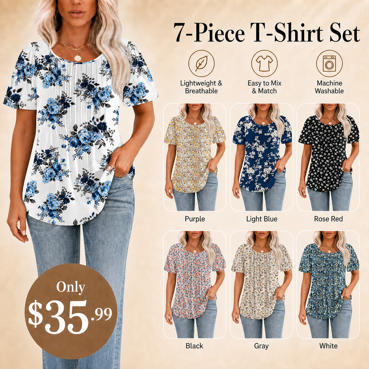 🔥Last day 70%OFF🔥Womens T Shirts Short Sleeve Pleated Dressy Casual Scooped Neck Summer Tops Blouses