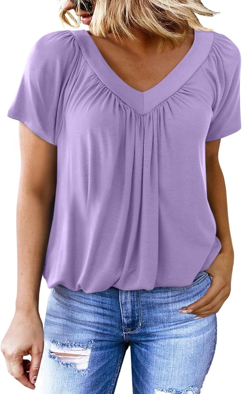 ⏰Last day promotion-Women's Casual Summer T Shirts Short Sleeve V Neck Tops Tshirts