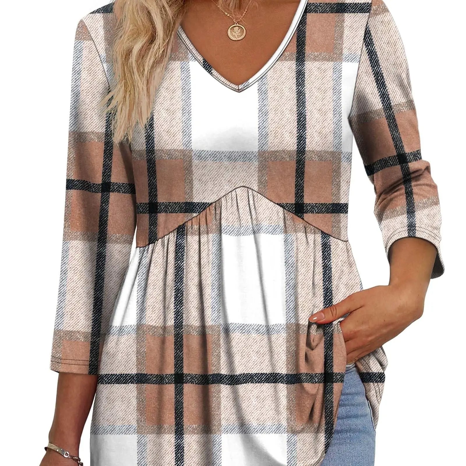 2026 Women’s V-Neck 3/4 Sleeve Tunic Top – Flowy Dressy Casual Blouse