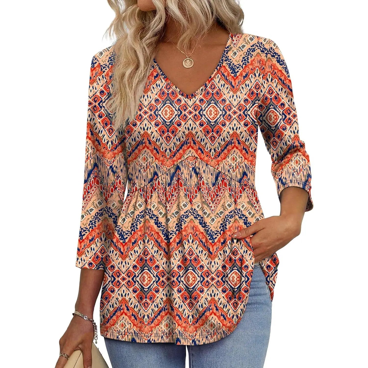 2026 Women’s V-Neck 3/4 Sleeve Tunic Top – Flowy Dressy Casual Blouse