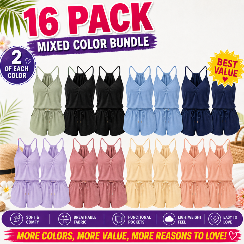 Limited Deal 8-Pack Women's Textured Modal Blend V-Neck Racerback Lounge Rompers