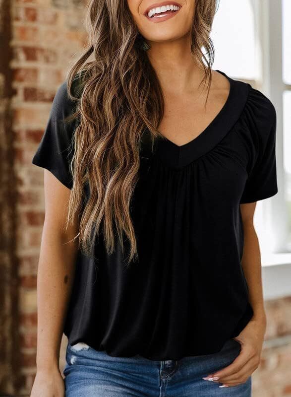 ⏰Last day promotion-Women's Casual Summer T Shirts Short Sleeve V Neck Tops Tshirts
