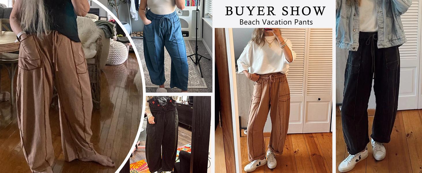 Tanming Womens Baggy Barrel Wide Leg Yoga Lounge Pants Drawstring Waist Pockets Athleisure Style Casual Sweatpants Comfortable Loose Fit Bottoms for Women Summer Casual Wear,back to school shopping