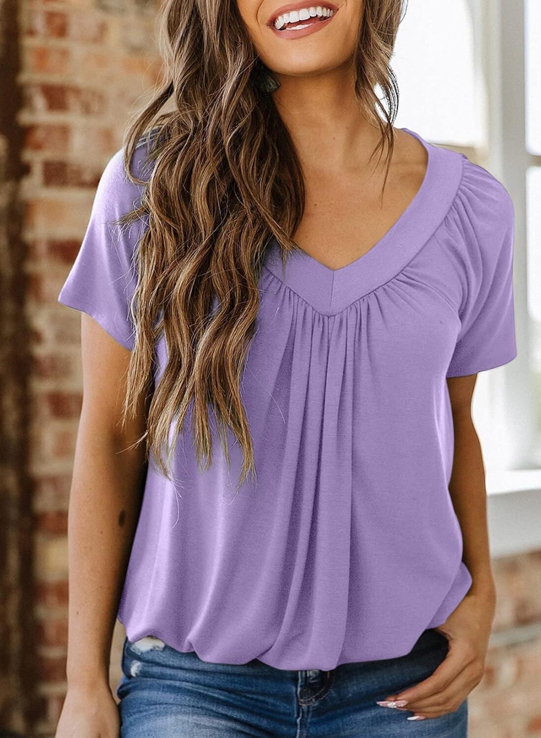 ⏰Last day promotion-Women's Casual Summer T Shirts Short Sleeve V Neck Tops Tshirts