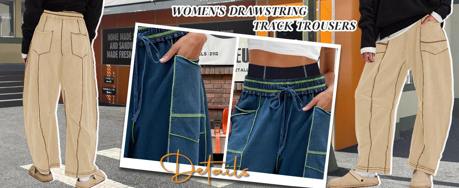 Tanming Womens Baggy Barrel Wide Leg Yoga Lounge Pants Drawstring Waist Pockets Athleisure Style Casual Sweatpants Comfortable Loose Fit Bottoms for Women Summer Casual Wear,back to school shopping