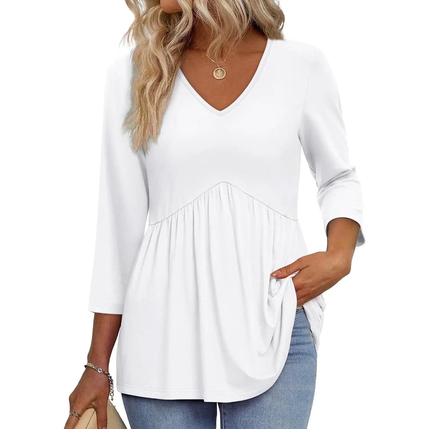 2026 Women’s V-Neck 3/4 Sleeve Tunic Top – Flowy Dressy Casual Blouse