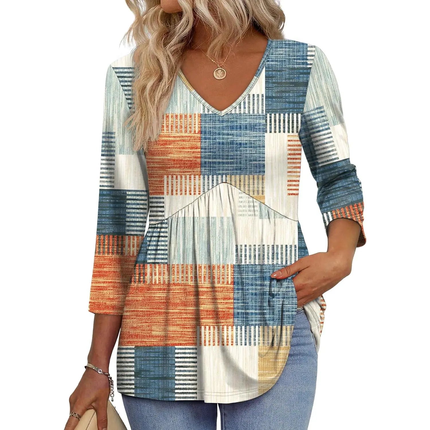 2026 Women’s V-Neck 3/4 Sleeve Tunic Top – Flowy Dressy Casual Blouse