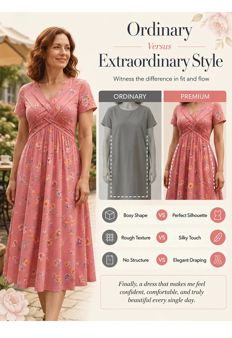 2026 Floral V-neck dress with a twist at the waist—elegant and casual for any occasion