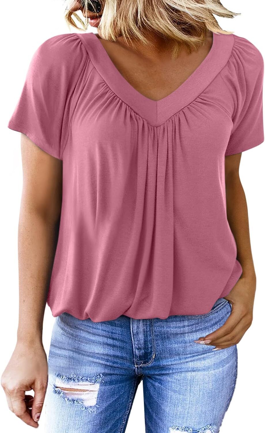 ⏰Last day promotion-Women's Casual Summer T Shirts Short Sleeve V Neck Tops Tshirts