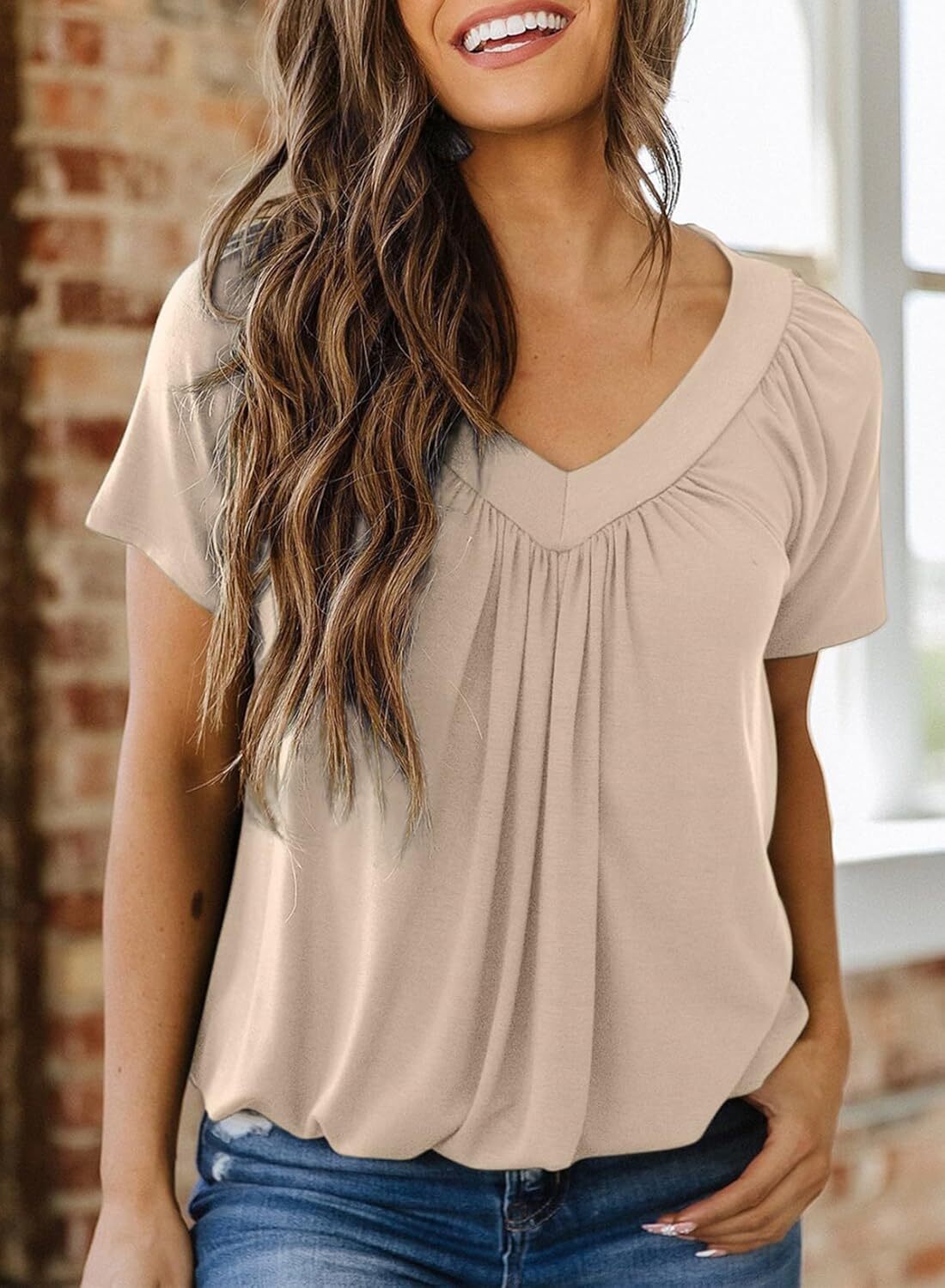 ⏰Last day promotion-Women's Casual Summer T Shirts Short Sleeve V Neck Tops Tshirts