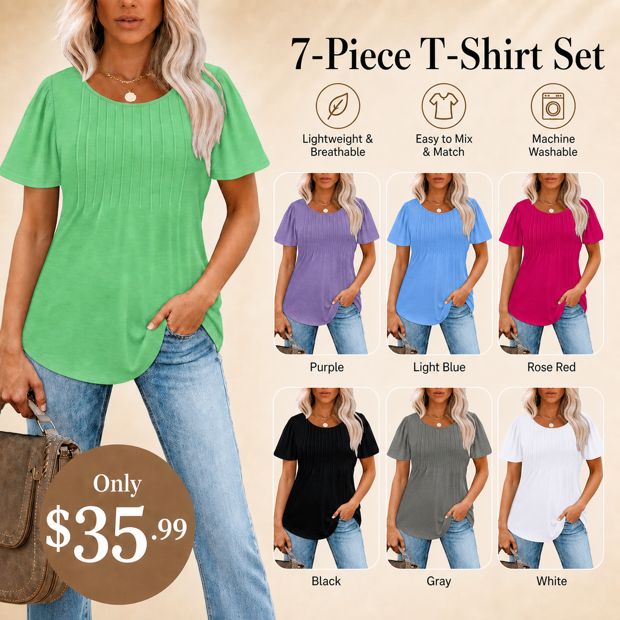 🔥Last day 70%OFF🔥Womens T Shirts Short Sleeve Pleated Dressy Casual Scooped Neck Summer Tops Blouses