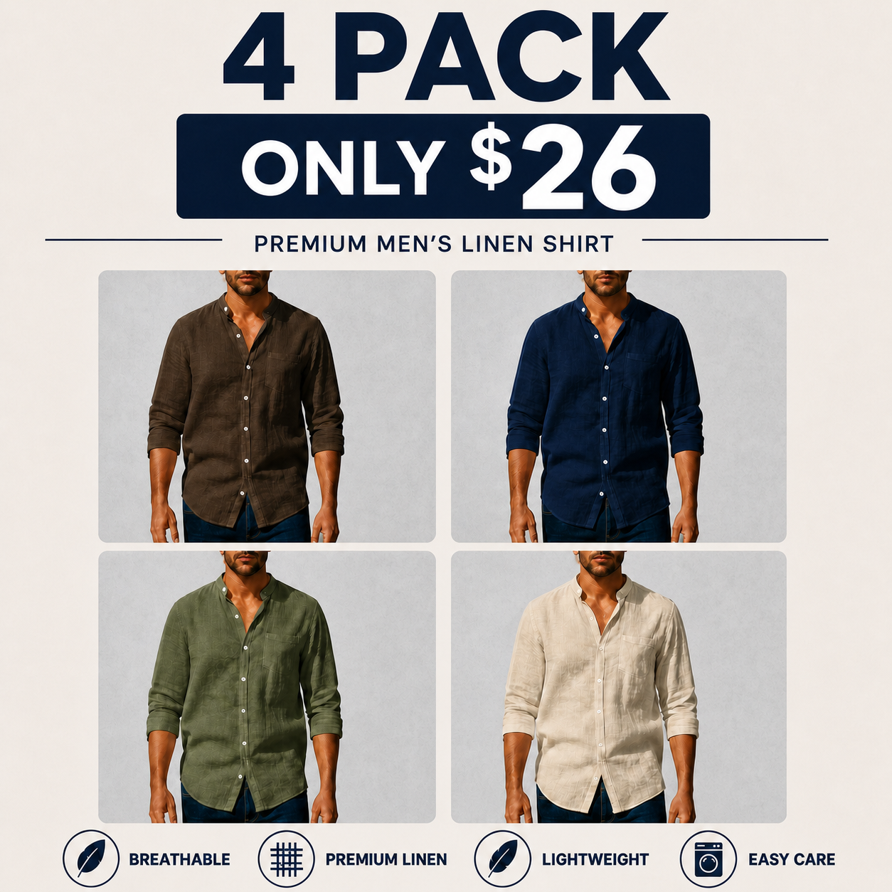 Men's Linen Long Sleeve Stand Collar Shirt