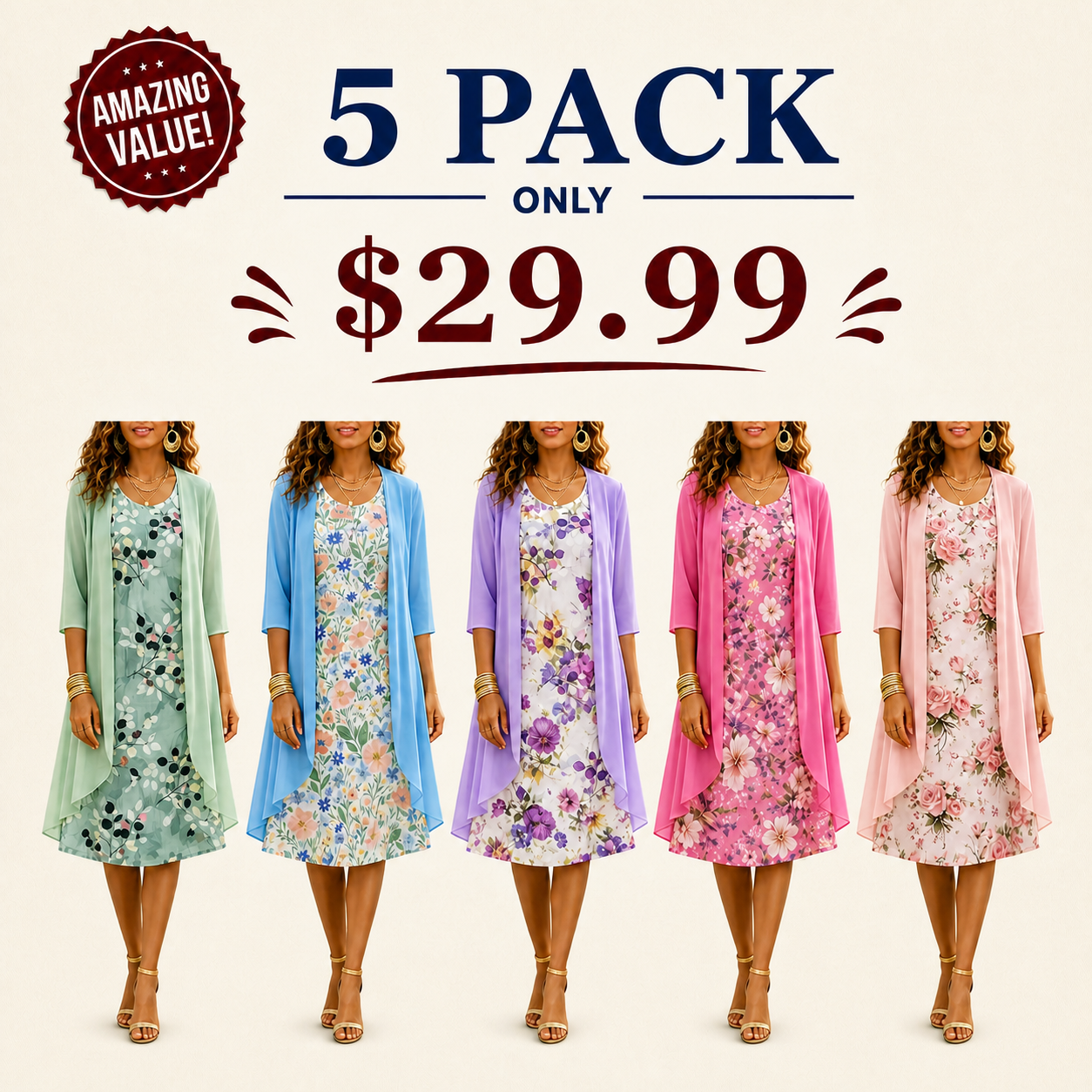 Women's Elegant Chiffon Dress & Cardigan 2-Piece Set