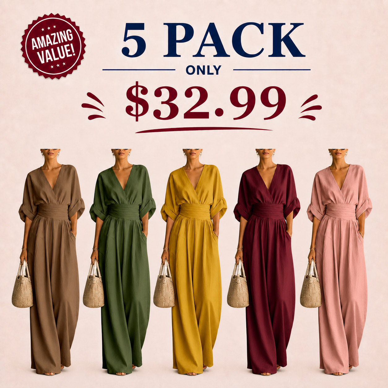 🔥Hot Sale 80% OFF🌸Women's V-Neck High Waist Wide Leg Jumpsuit