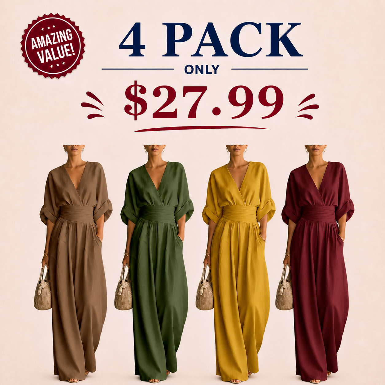 🔥Hot Sale 80% OFF🌸Women's V-Neck High Waist Wide Leg Jumpsuit