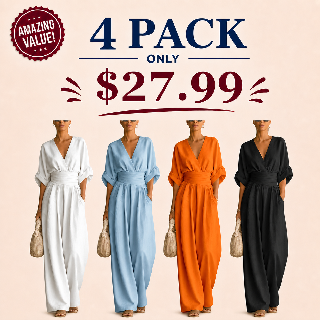 🔥Hot Sale 80% OFF🌸Women's V-Neck High Waist Wide Leg Jumpsuit