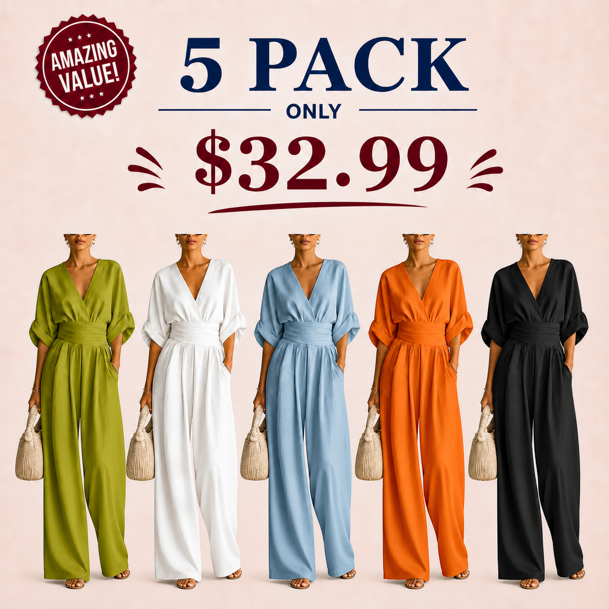 🔥Hot Sale 80% OFF🌸Women's V-Neck High Waist Wide Leg Jumpsuit
