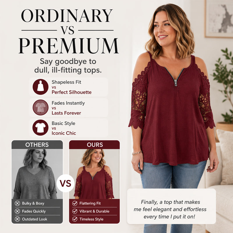 Women's Lace Cold Shoulder Top with Zipper
