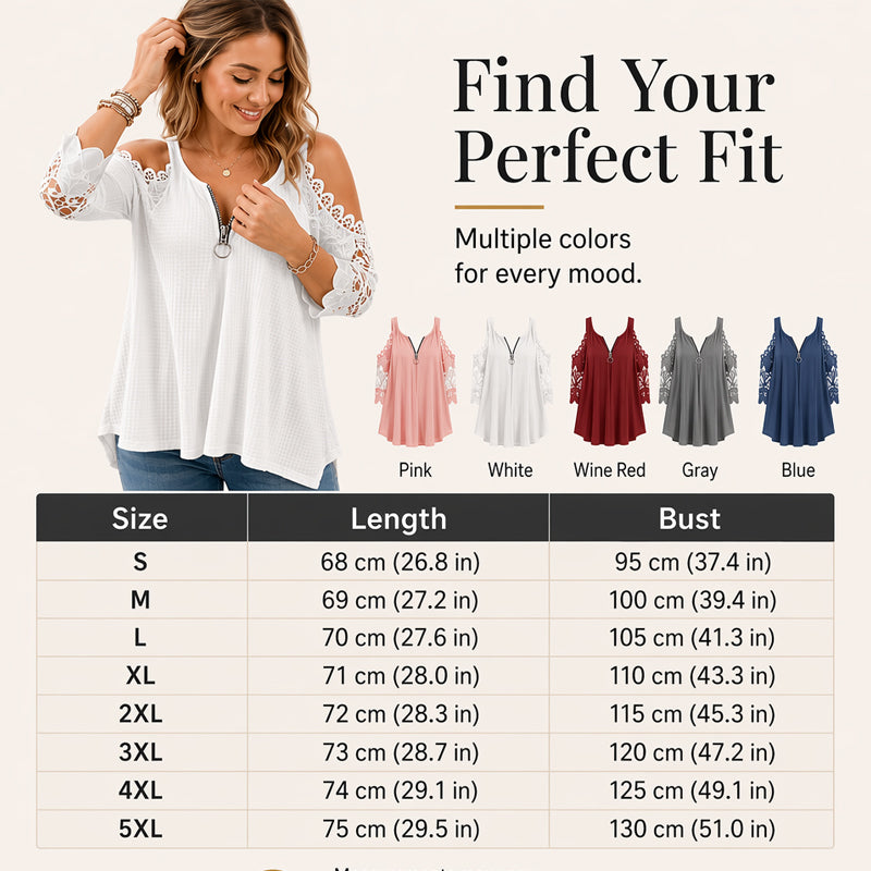 Women's Lace Cold Shoulder Top with Zipper