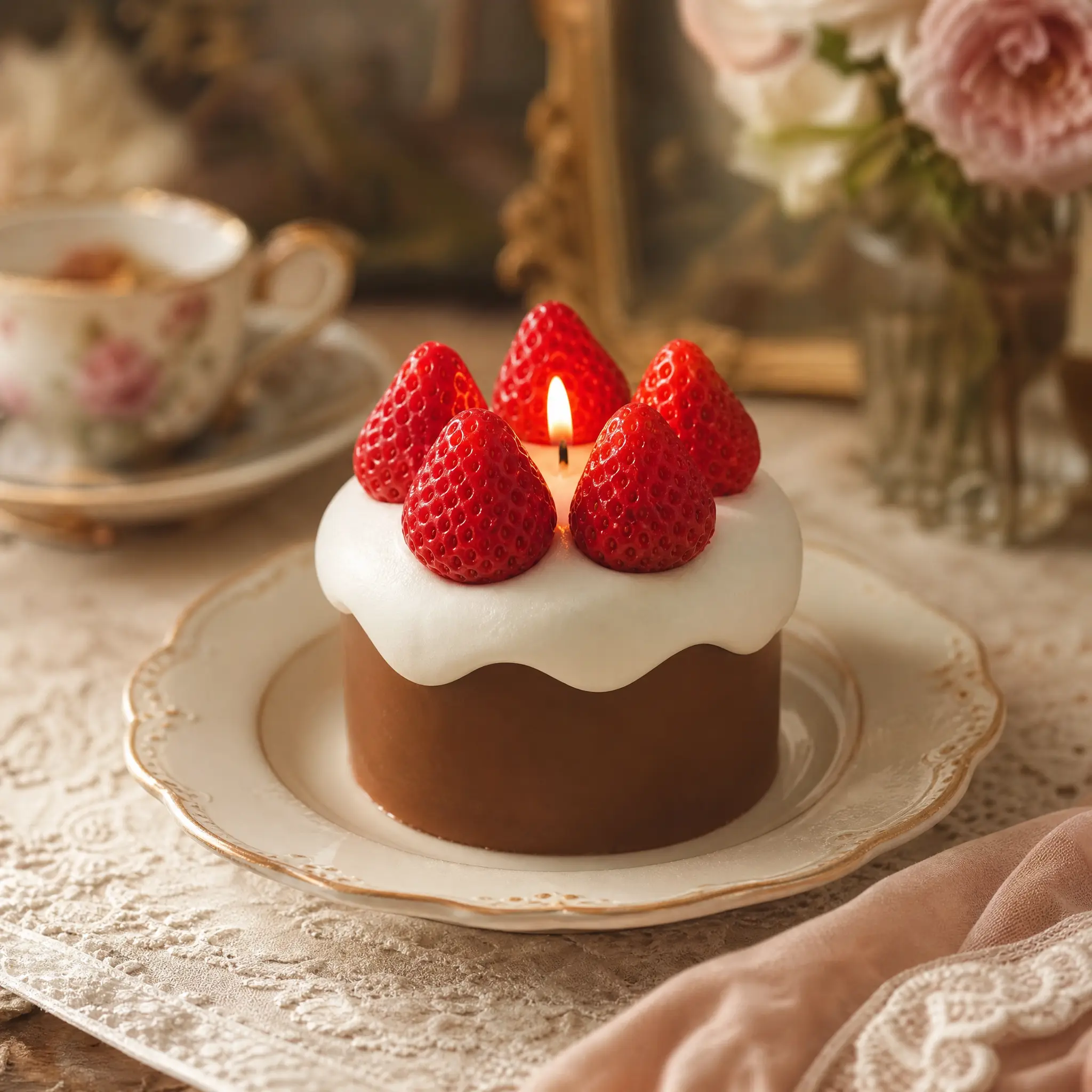 Strawberry Cream Cake Candle