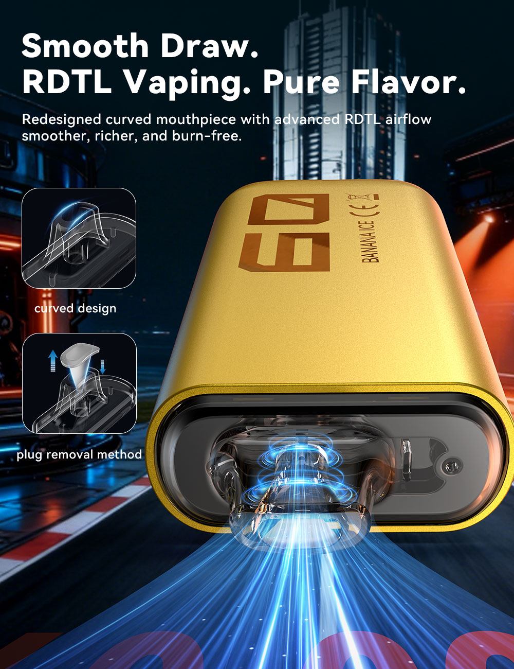 VAPEPIE PRO 40000 zakřivený náustek RDTL průtok vzduchu – hladší potah bez spáleniny