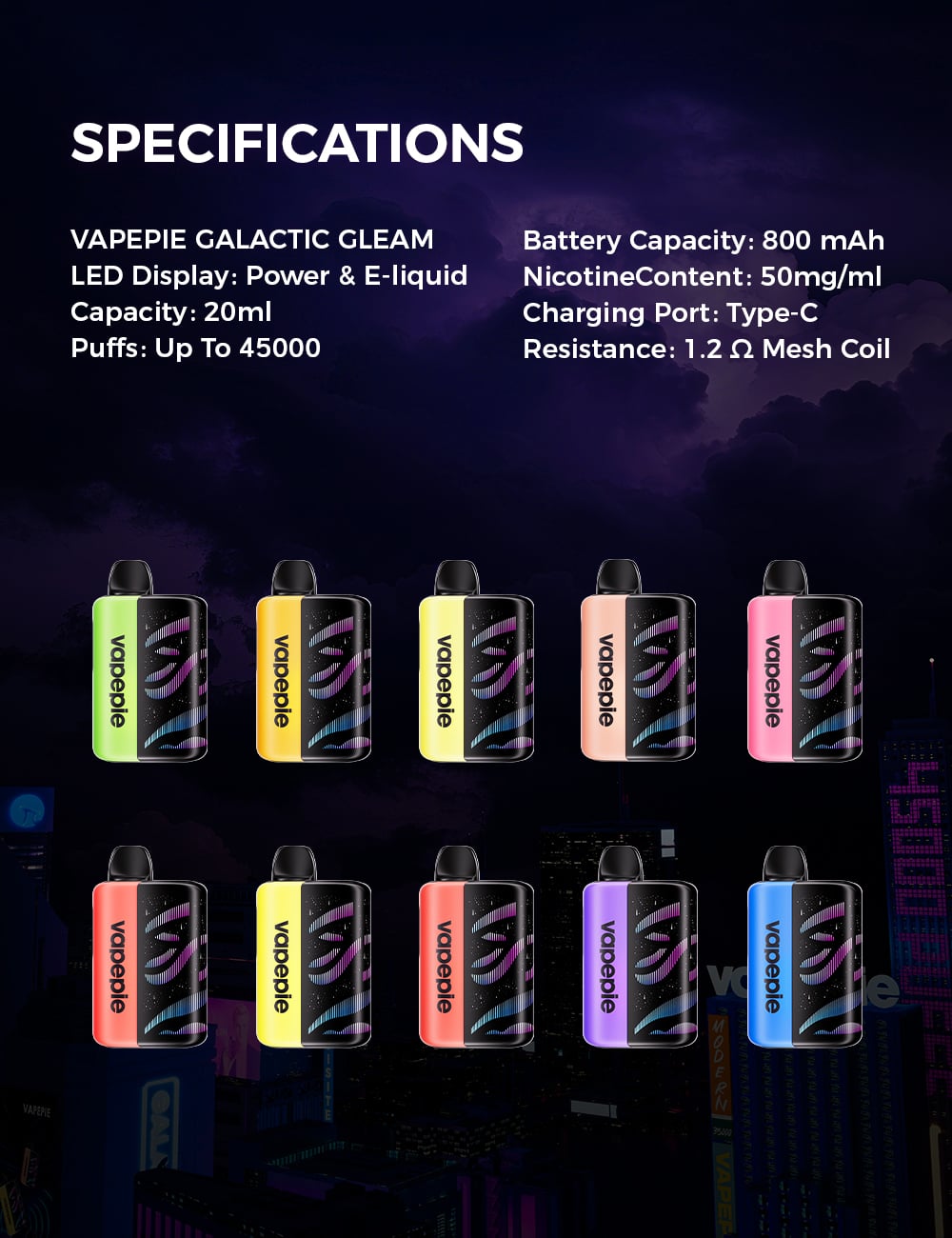 VAPEPIE Galactic Gleam Specifikace