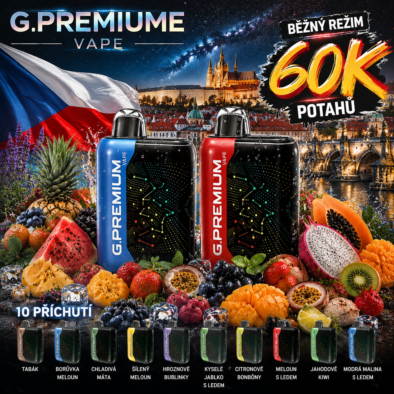 GEEK BAR.PREMIUM X 60 000 potahů(5%) | Ledová máta & Klasický tabák