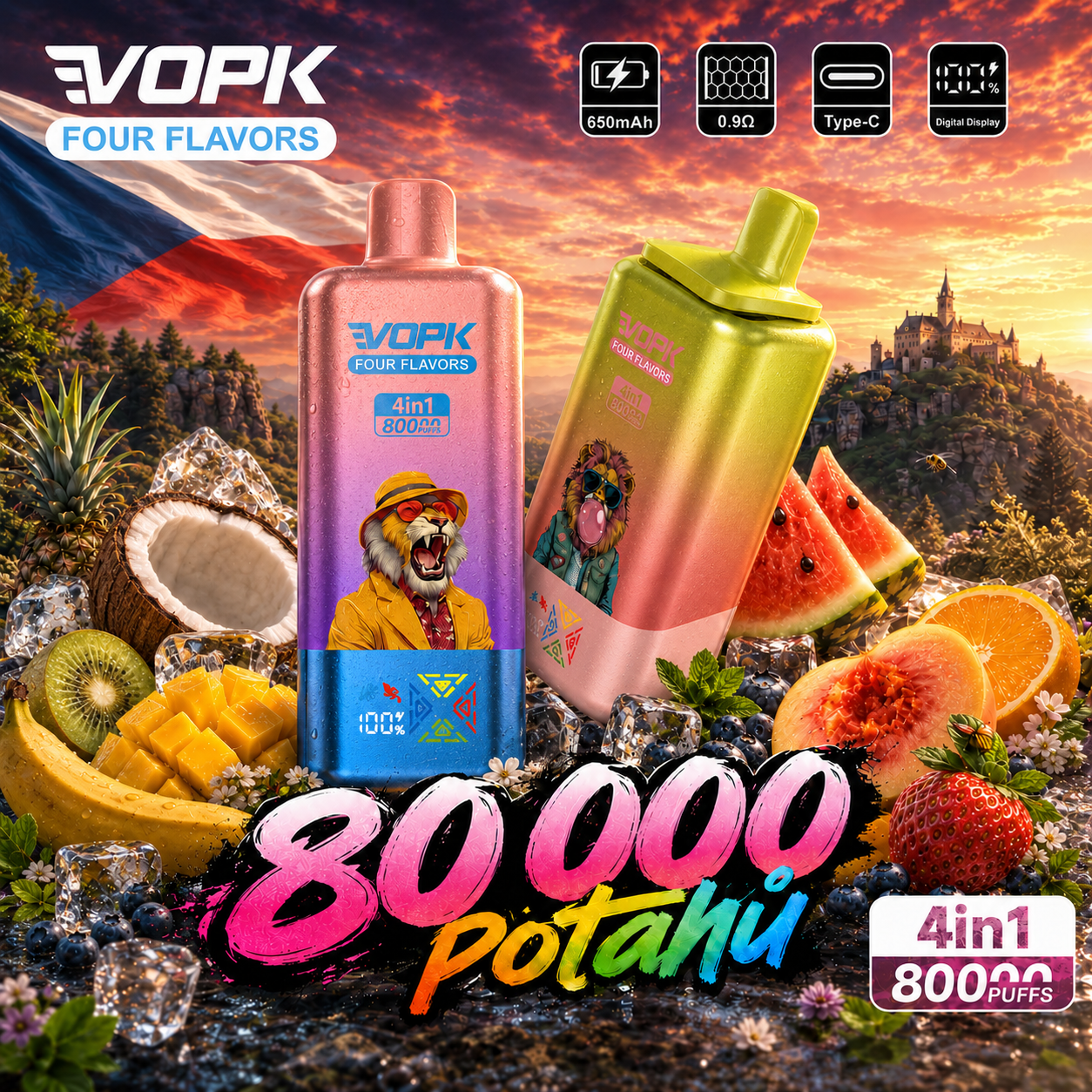VOPK 4v1 – hlavní funkce, čtyři příchutě a digitální displej