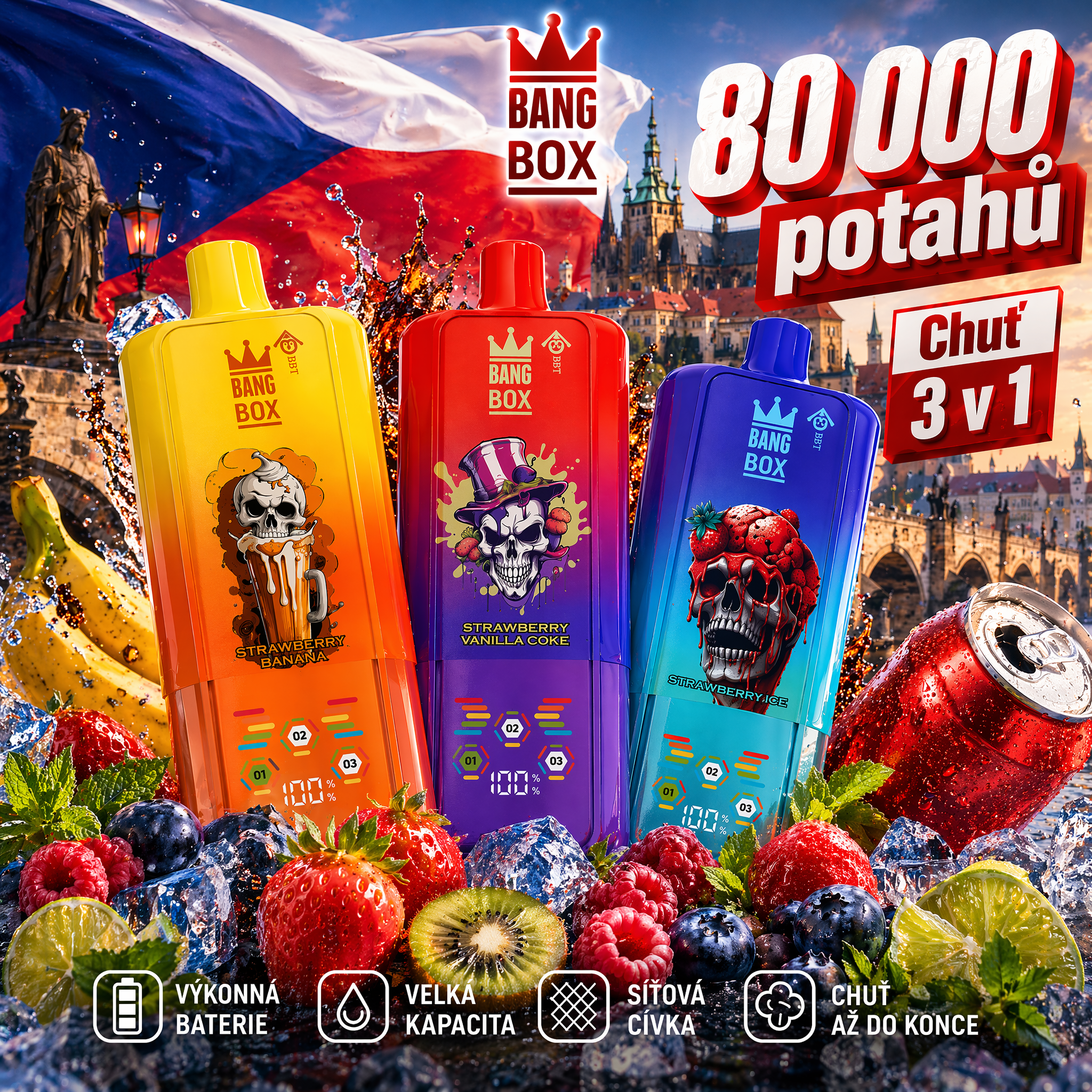 BANG BOX 80 000 potahů – jednorázové vape 3 v 1 s příchutí