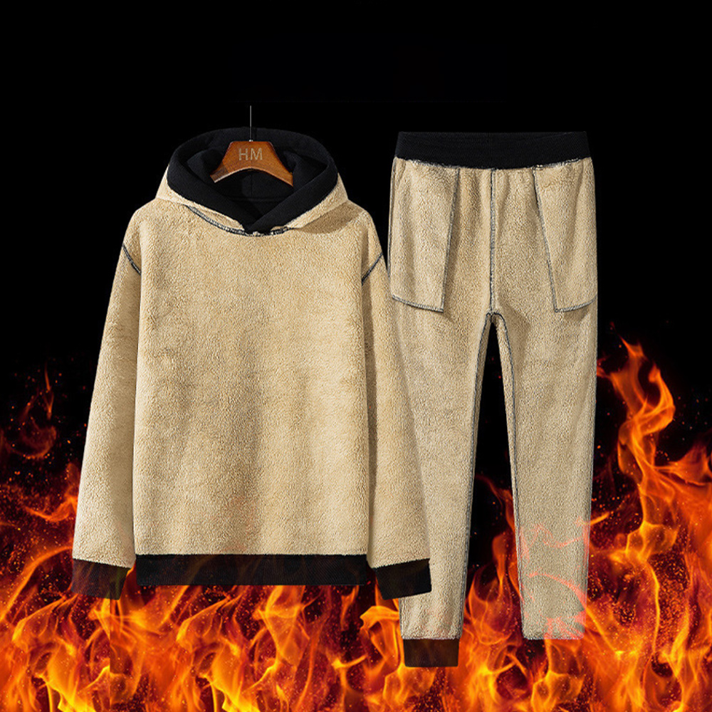 New winter velvet and thickened men's hooded sweatshirt trousers sports suit
