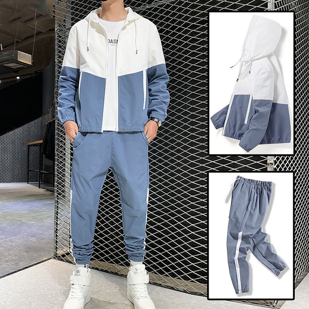 Men's autumn running leisure new fashion color matching sports suit