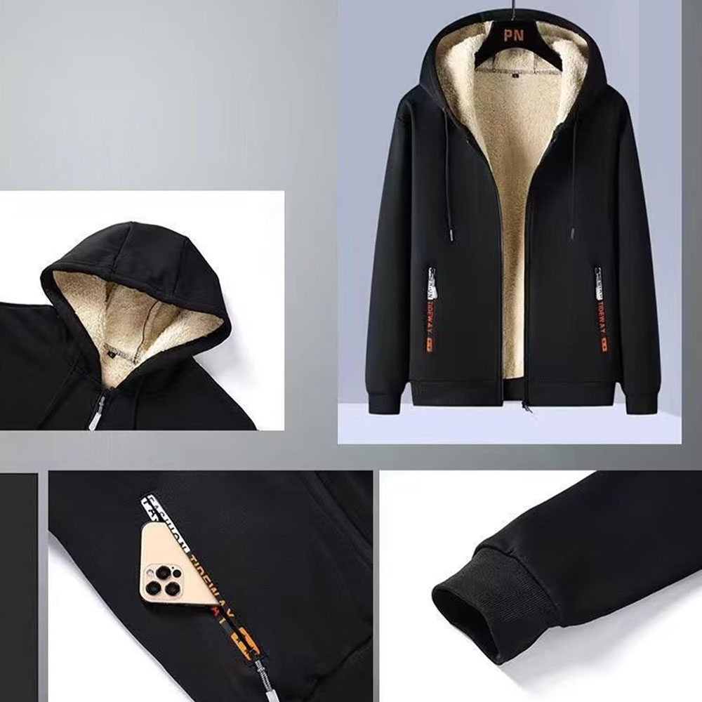 New men's lambskin hooded sweatshirt casual trousers suit in winter