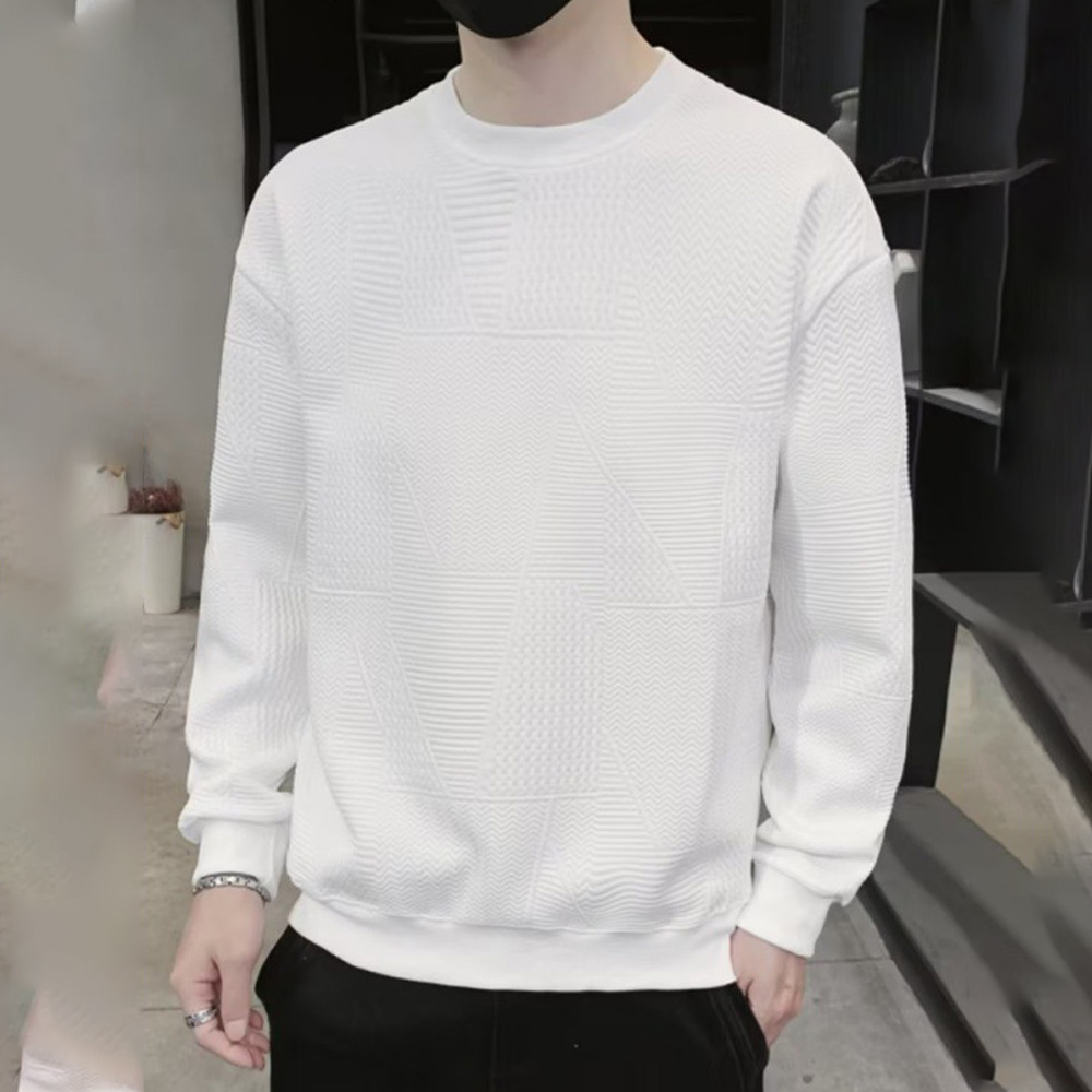 Men's jacquard round neck solid color sweatshirt