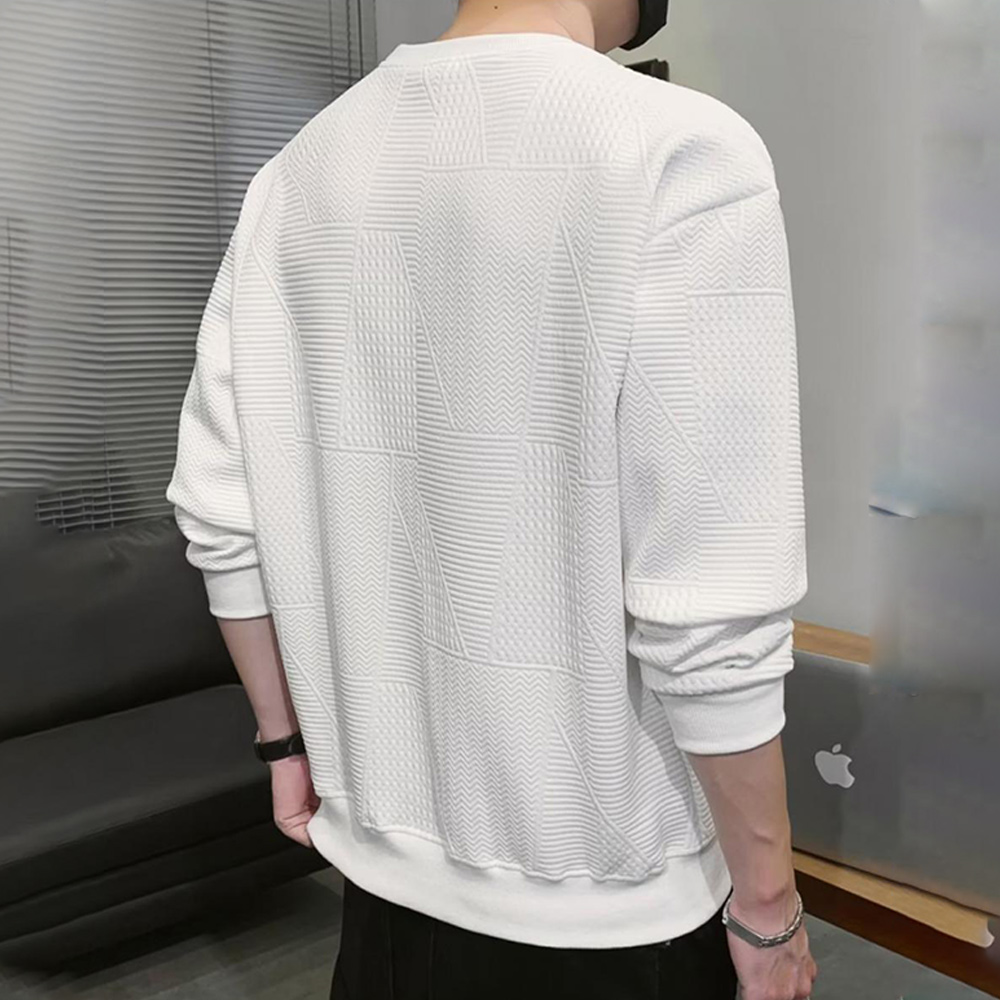 Men's jacquard round neck solid color sweatshirt