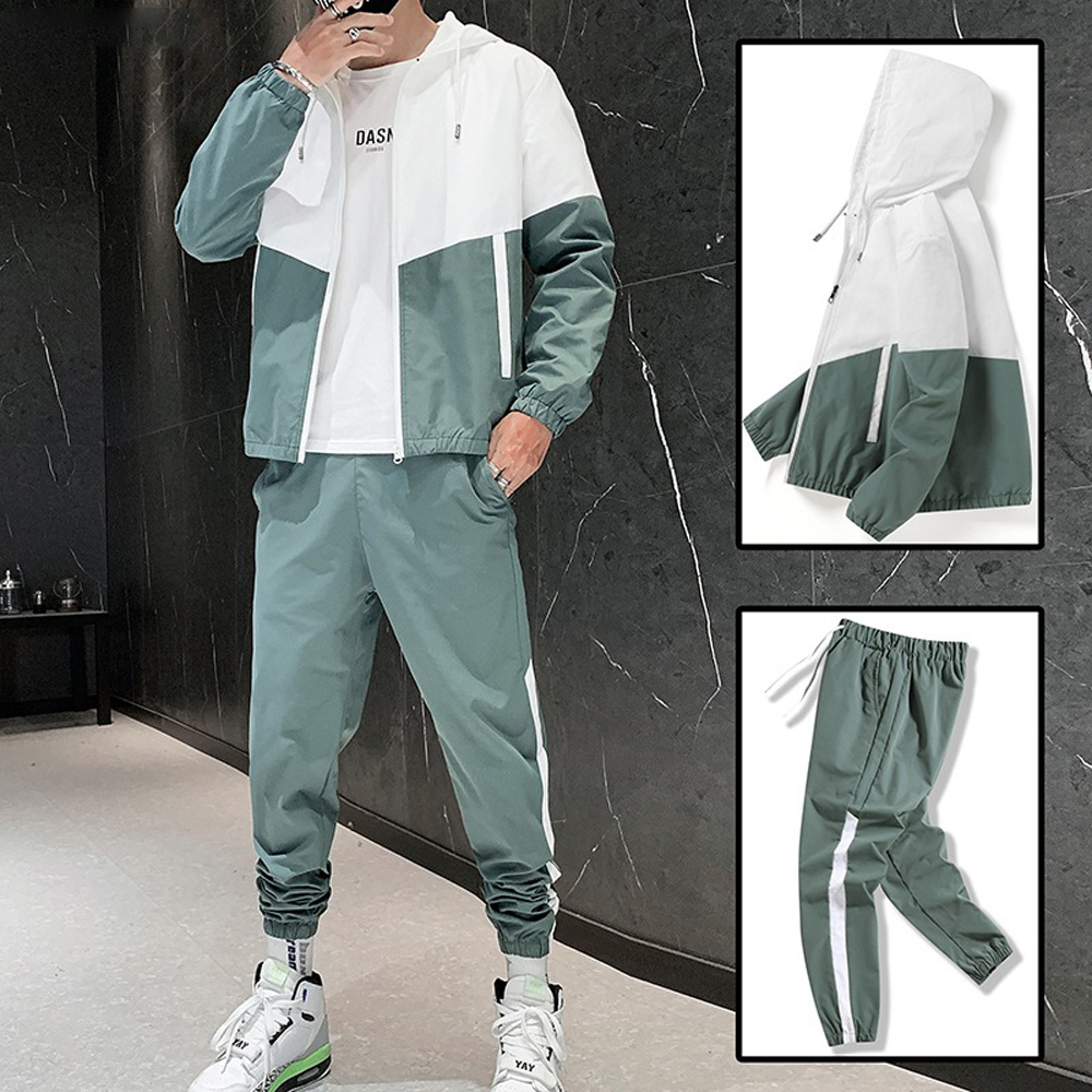 Men's autumn running leisure new fashion color matching sports suit
