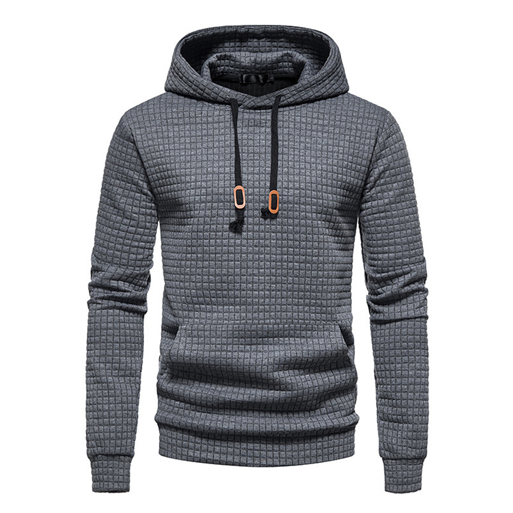 Men's Waffle Pattern Solid Hoodie Casual Pullover Sweatshirt