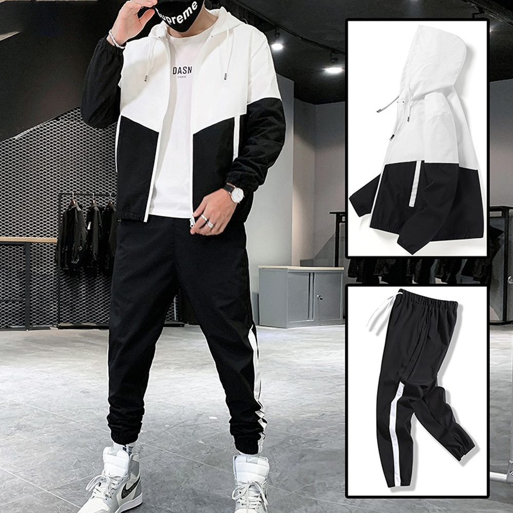 Men's autumn running leisure new fashion color matching sports suit